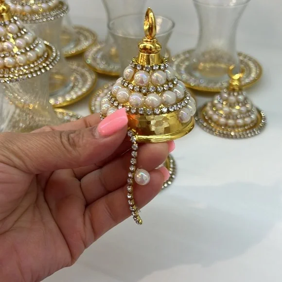 NEW HANDMADE TURKISH TEA SET WITH PEARLS - Picture 16 of 17